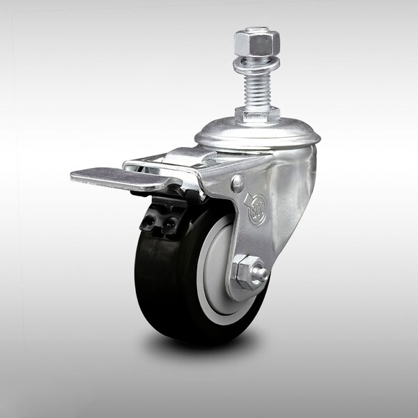 Service Caster 3 Inch SS Black Polyurethane 12mm Threaded Stem Caster with Total Lock Brake SCC-SSTSTTL20S314-PPUB-BLK-M1215 - main